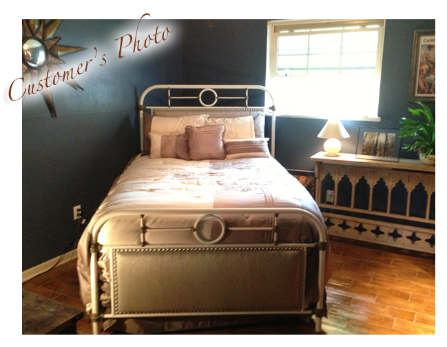 Customer bedroom with elegant iron bed