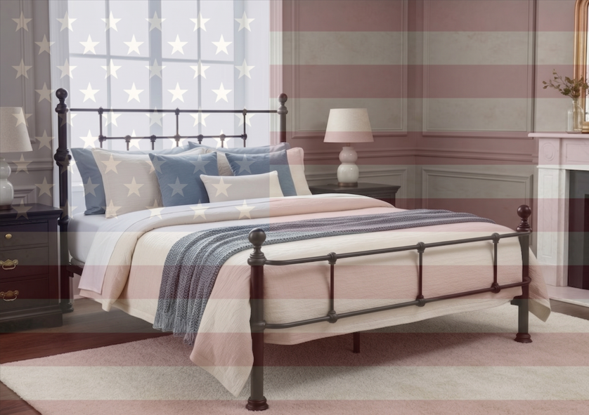 American made iron bed handcrafted in a Los Angeles workshop with hand-applied finish
